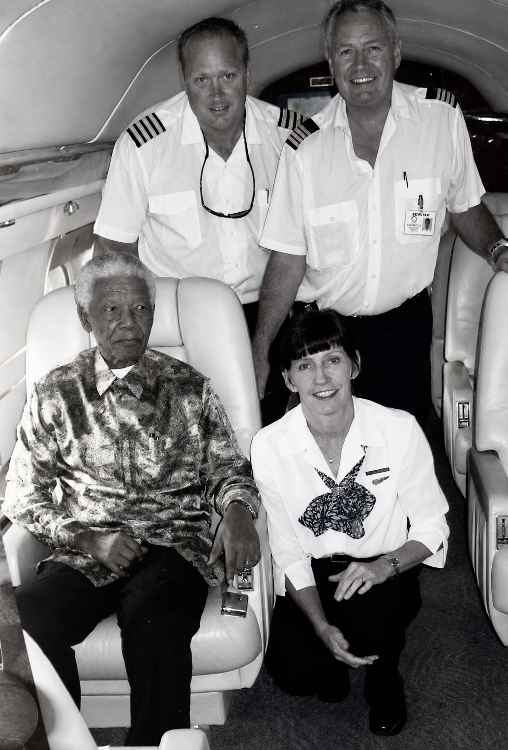 Shirley Meyer with Nelson Mandela aboard an SM Global Aviation aircraft